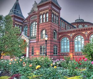 Preview wallpaper building, summer, flowers, trees, style, hdr