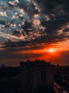 Preview wallpaper building, sunset, sky, clouds, architecture