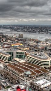 Preview wallpaper building, top view, city, metropolis, hdr