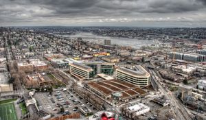 Preview wallpaper building, top view, city, metropolis, hdr