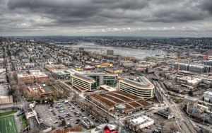 Preview wallpaper building, top view, city, metropolis, hdr