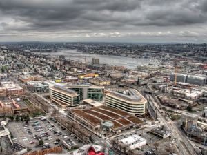 Preview wallpaper building, top view, city, metropolis, hdr