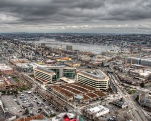 Preview wallpaper building, top view, city, metropolis, hdr