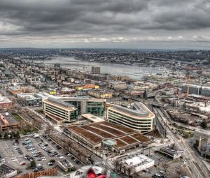 Preview wallpaper building, top view, city, metropolis, hdr