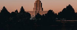 Preview wallpaper building, tower, architecture, lake, shore