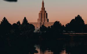 Preview wallpaper building, tower, architecture, lake, shore