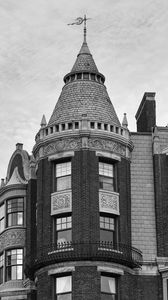 Preview wallpaper building, tower, architecture, bricks, windows, black and white