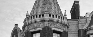 Preview wallpaper building, tower, architecture, bricks, windows, black and white