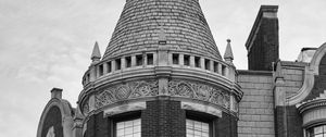 Preview wallpaper building, tower, architecture, bricks, windows, black and white