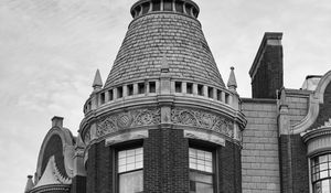 Preview wallpaper building, tower, architecture, bricks, windows, black and white