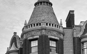 Preview wallpaper building, tower, architecture, bricks, windows, black and white