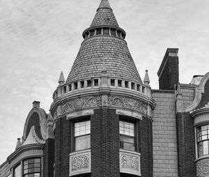 Preview wallpaper building, tower, architecture, bricks, windows, black and white