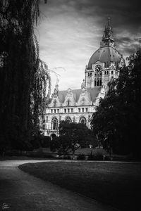 Preview wallpaper building, tower, clock, architecture, park, black and white