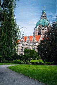 Preview wallpaper building, tower, clock, architecture, trees, lawn