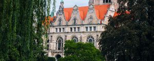 Preview wallpaper building, tower, clock, architecture, trees, lawn