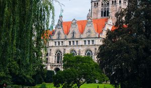 Preview wallpaper building, tower, clock, architecture, trees, lawn