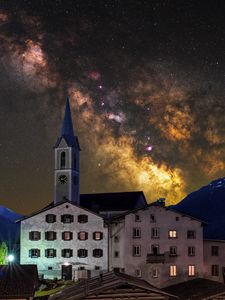 Preview wallpaper building, tower, milky way, night