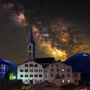 Preview wallpaper building, tower, milky way, night