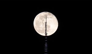 Preview wallpaper building, tower, moon, night, dark