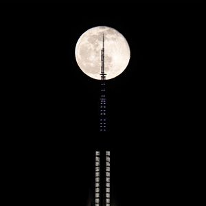 Preview wallpaper building, tower, moon, night, dark