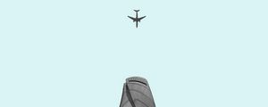 Preview wallpaper building, tower, plane, sky, minimalism
