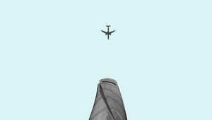 Preview wallpaper building, tower, plane, sky, minimalism