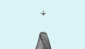 Preview wallpaper building, tower, plane, sky, minimalism