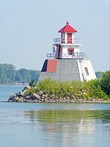 Preview wallpaper building, tower, range light, river