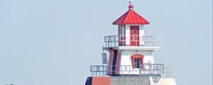 Preview wallpaper building, tower, range light, river