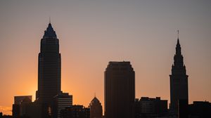 Preview wallpaper building, tower, silhouettes, twilight