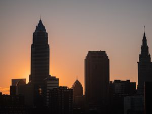 Preview wallpaper building, tower, silhouettes, twilight