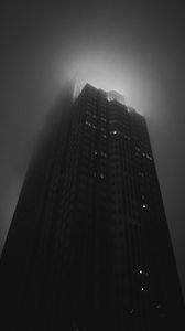 Preview wallpaper building, tower, skyscraper, fog, bw