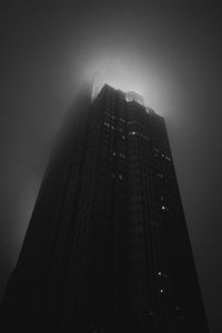 Preview wallpaper building, tower, skyscraper, fog, bw