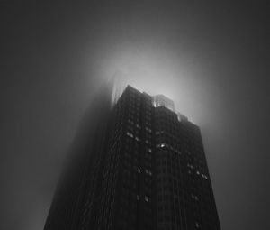 Preview wallpaper building, tower, skyscraper, fog, bw