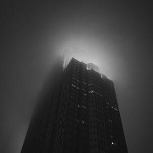 Preview wallpaper building, tower, skyscraper, fog, bw