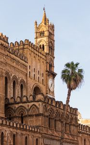 Preview wallpaper building, towers, clock, architecture, palm tree