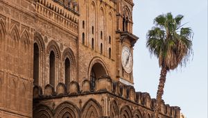 Preview wallpaper building, towers, clock, architecture, palm tree