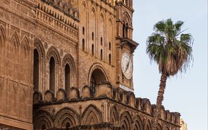 Preview wallpaper building, towers, clock, architecture, palm tree