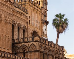 Preview wallpaper building, towers, clock, architecture, palm tree