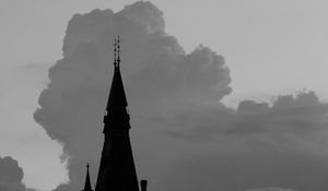 Preview wallpaper building, towers, silhouettes, clouds, evening