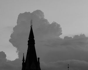 Preview wallpaper building, towers, silhouettes, clouds, evening
