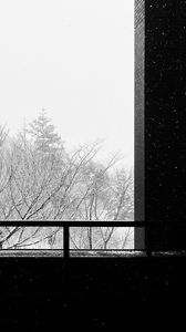 Preview wallpaper building, trees, snow, bw