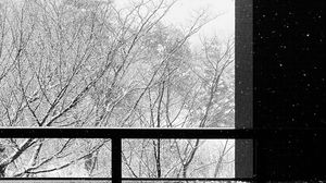 Preview wallpaper building, trees, snow, bw