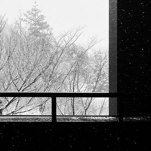 Preview wallpaper building, trees, snow, bw
