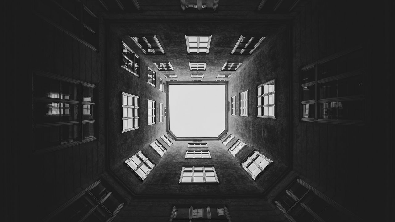 Wallpaper building, tunnel, bw, architecture