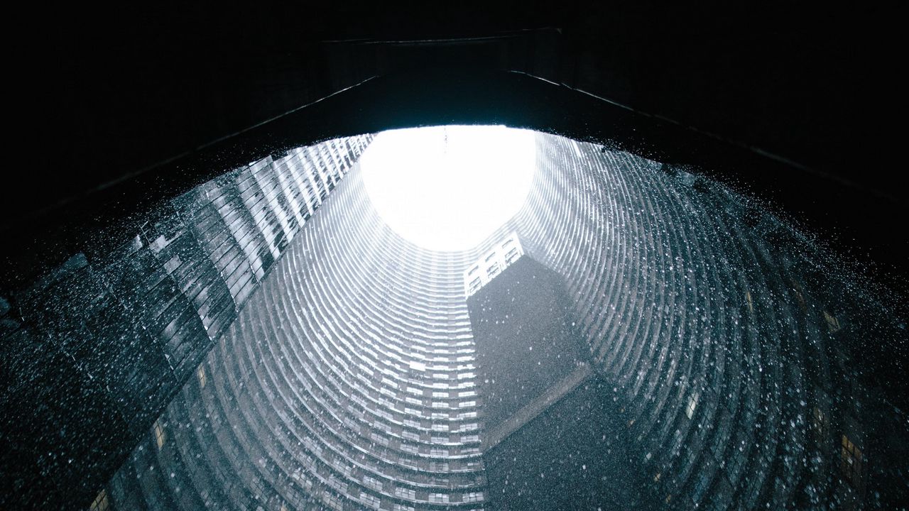 Wallpaper building, tunnel, darkness, snowfall, rain