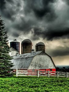 Preview wallpaper building, village, grass, nature, hdr, rain