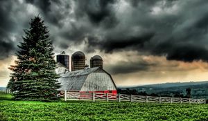 Preview wallpaper building, village, grass, nature, hdr, rain