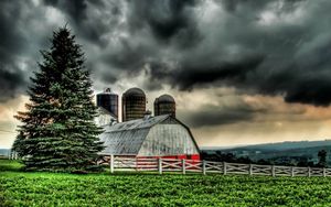 Preview wallpaper building, village, grass, nature, hdr, rain