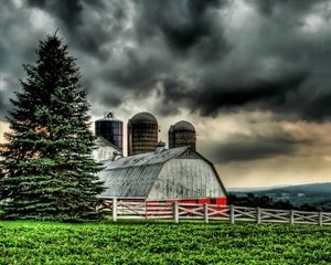 Preview wallpaper building, village, grass, nature, hdr, rain